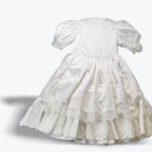 Luis Calle Girls Dress First Communion Flower Girl White Satin Lace  Size 7